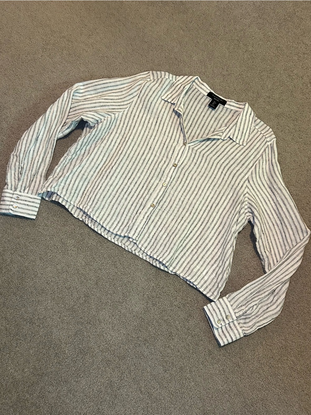 Tahari Striped Linen Cropped Button-Up Shirt